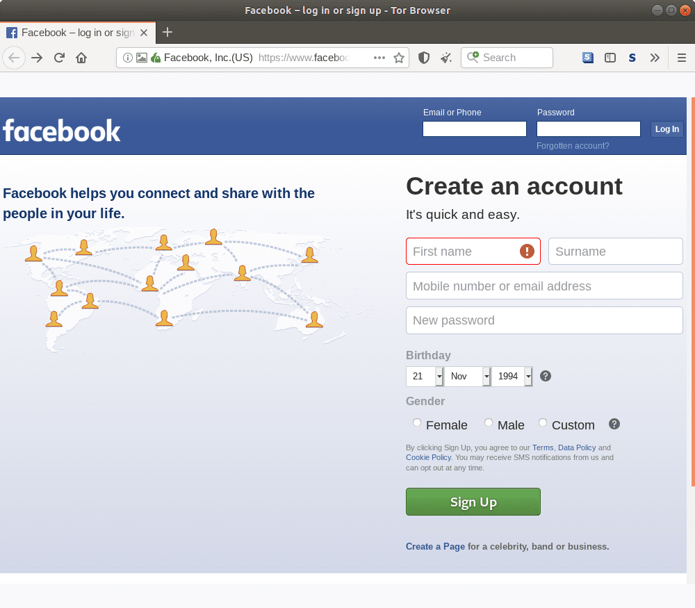 Homepage Onion di Facebook.
