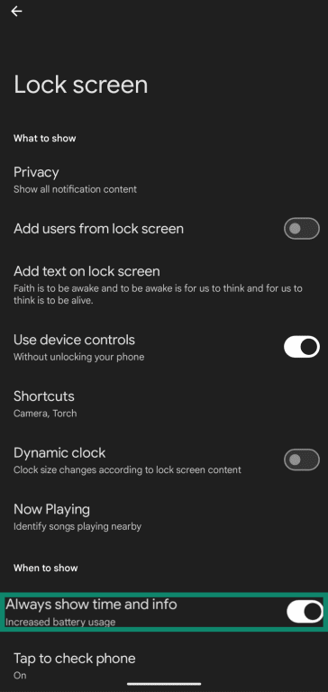 Ensuring the Always On Display is enabled on a Pixel device