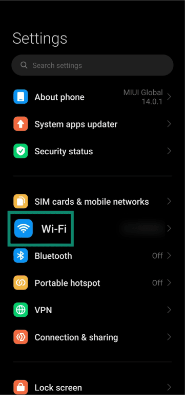 Accessing Wi-Fi settings on Android.