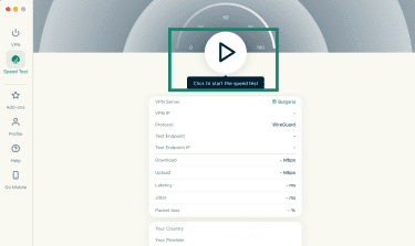 The speed test in the ExpressVPN app on macOS, with the play button for the test highlighted.