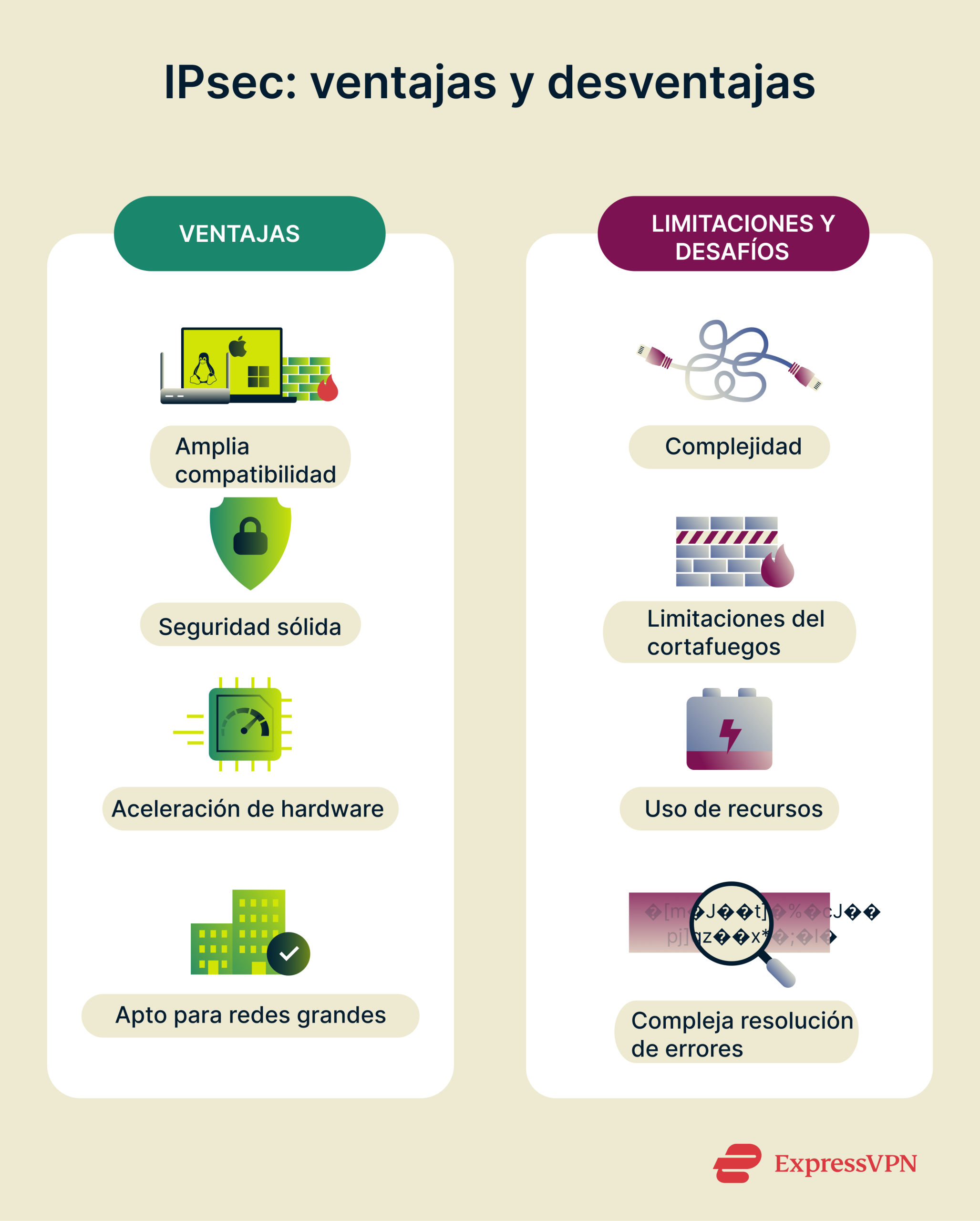 Visual showing the benefits and drawbacks and limitations of IPsec