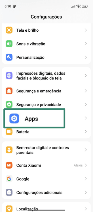 The Apps menu on an Android phone.