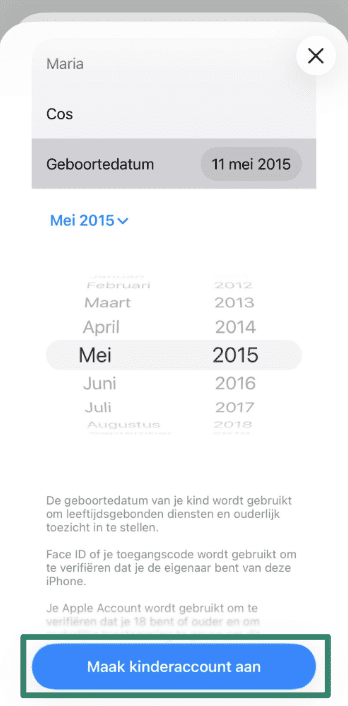 Options to invite family member or create child account on iPhone.