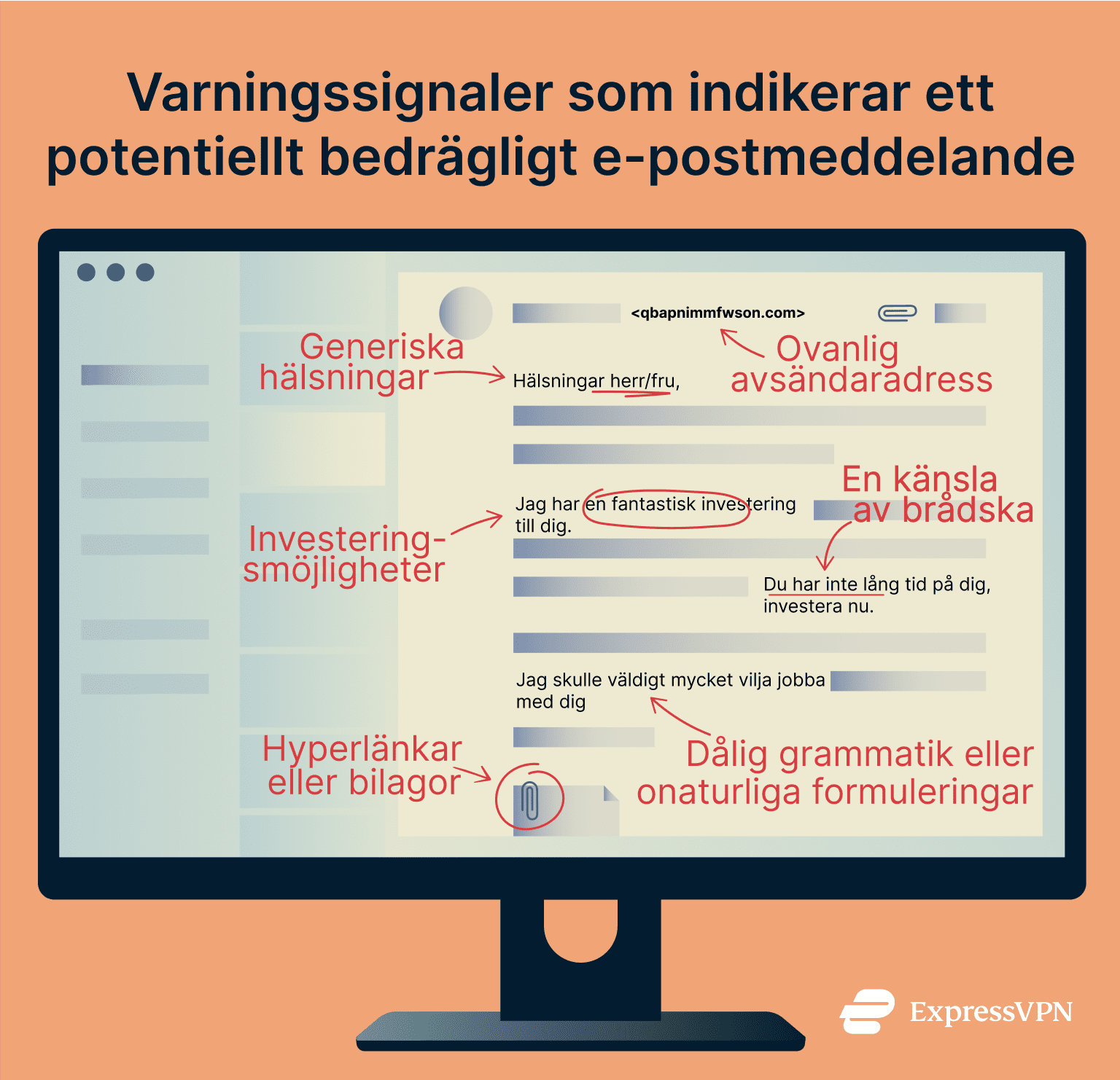Image explaining the red flags to watch out for in scam emails.