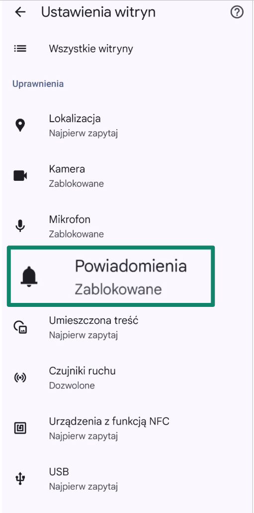Chrome settings showing Notifications option.