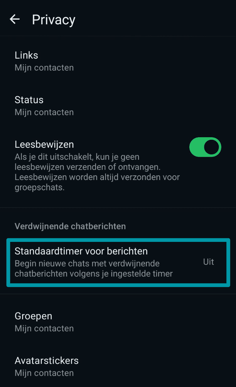 Tap Default Message Timer Nl