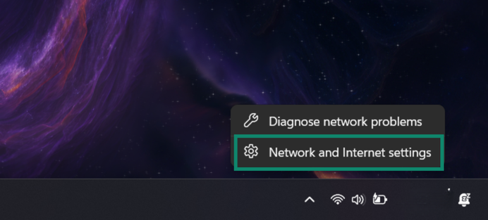 Accessing Network and Internet settings on Windows.