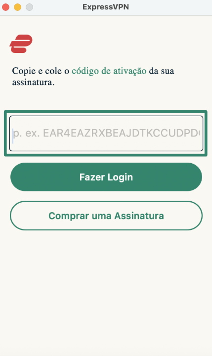 Logging into ExpressVPN on macOS using activation code.
