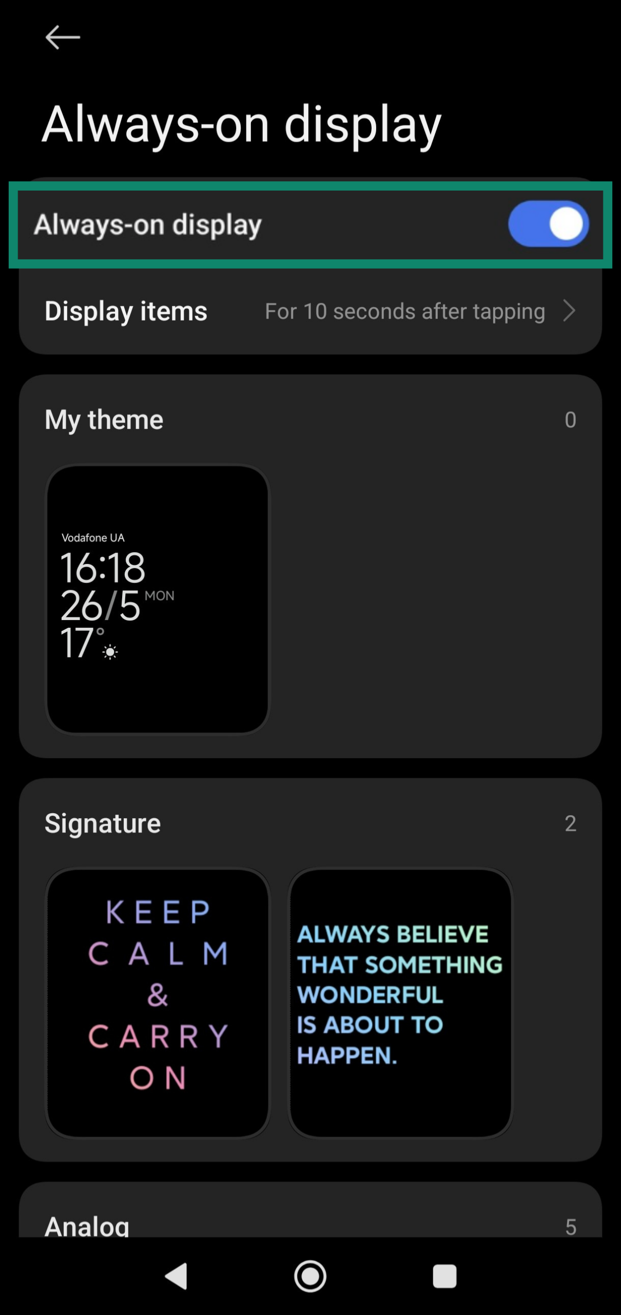 Toggling Xiaomi's Always-on display feature
