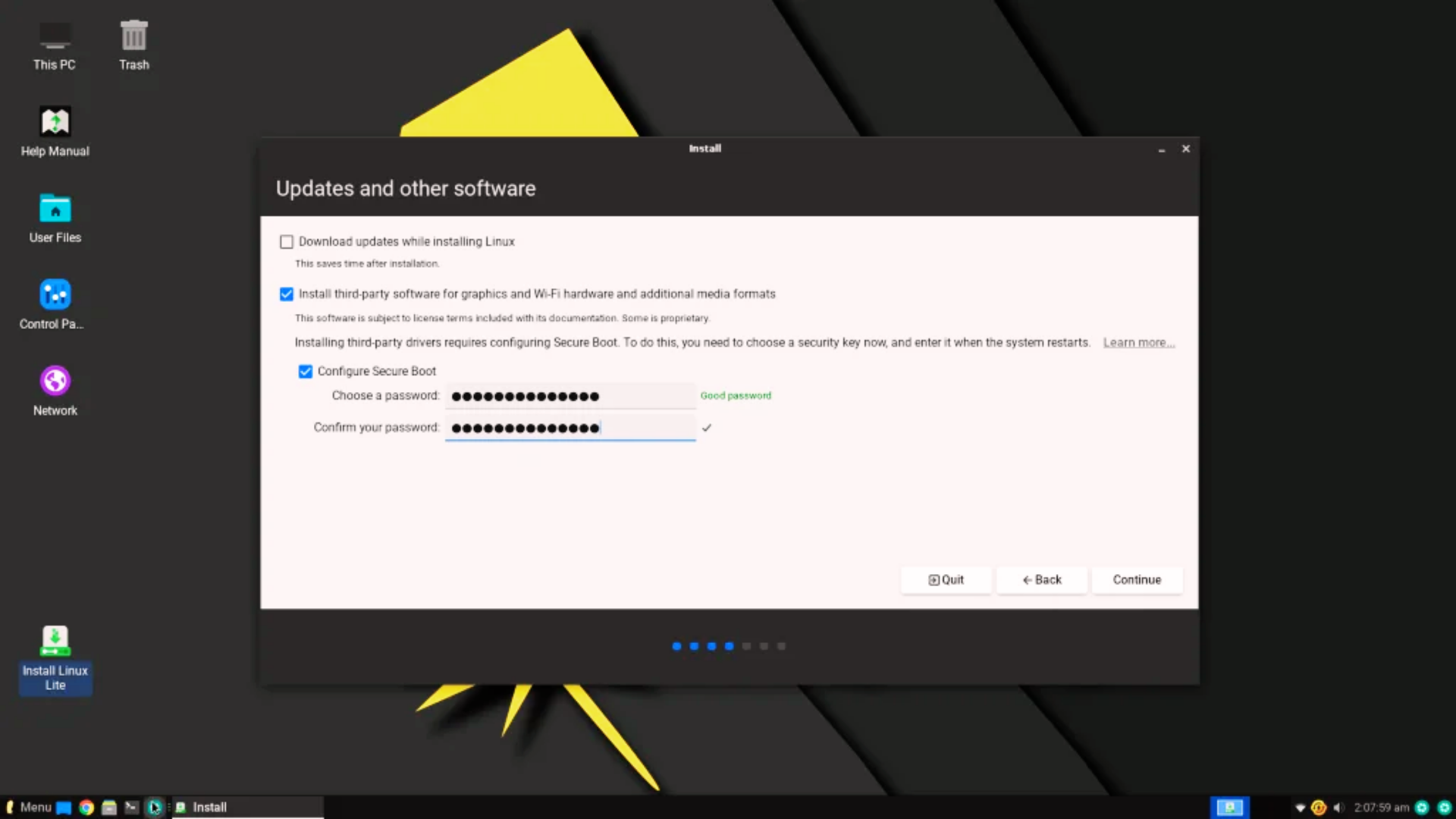 Linux Lite interface after boot up.