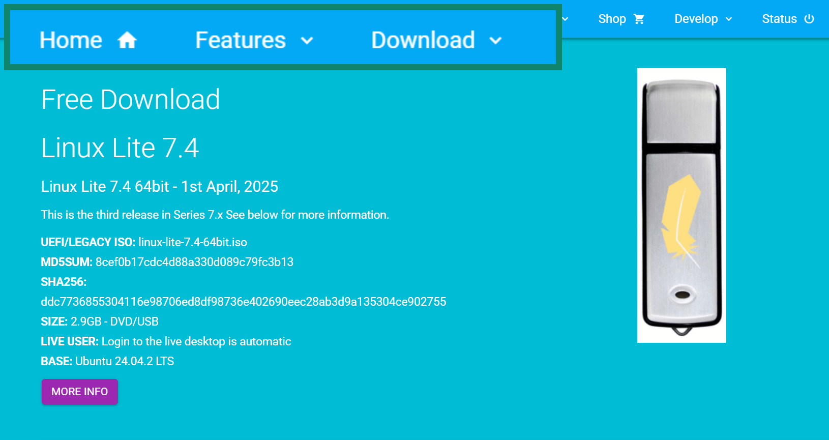 Download page for Linux Lite distro.