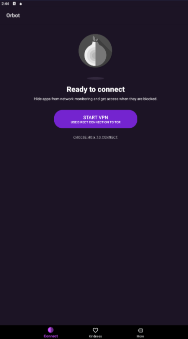 The Orbot app's homepage.
