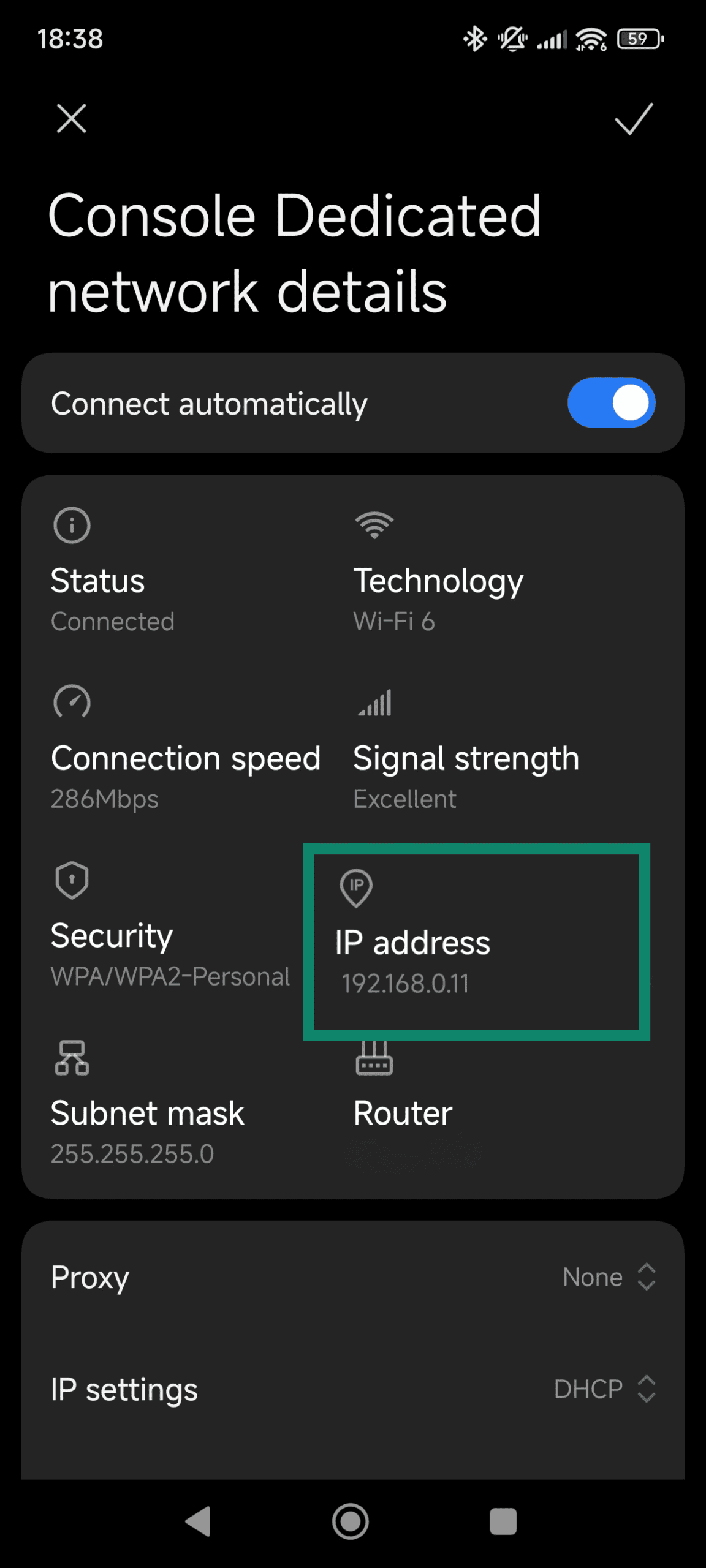 Android Wi-Fi details screen.