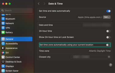 Option to set time zone automatically ba sed on location
