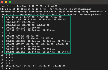 Review the results of the traceroute through your Terminal.