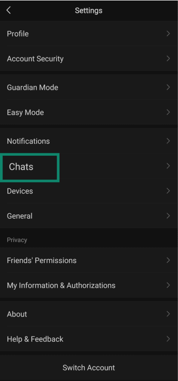 Accessing WeChat chat settings.