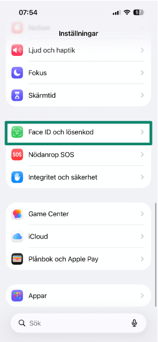 iPhone Settings screen highlighting the Face ID & Passcode option.