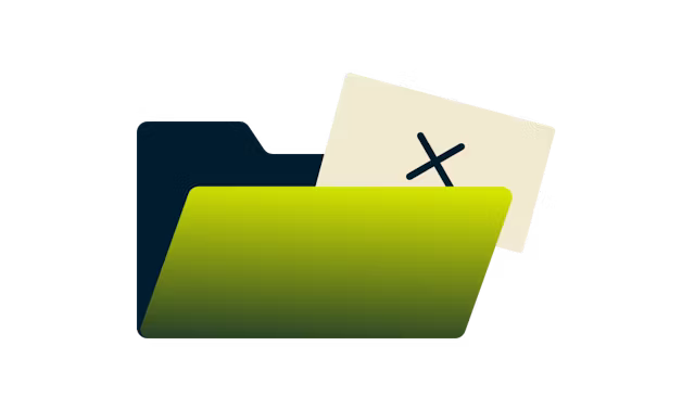 Yeşil renkli açık bir dosya ve üzerinde çarpı işareti olan bir kağıt.