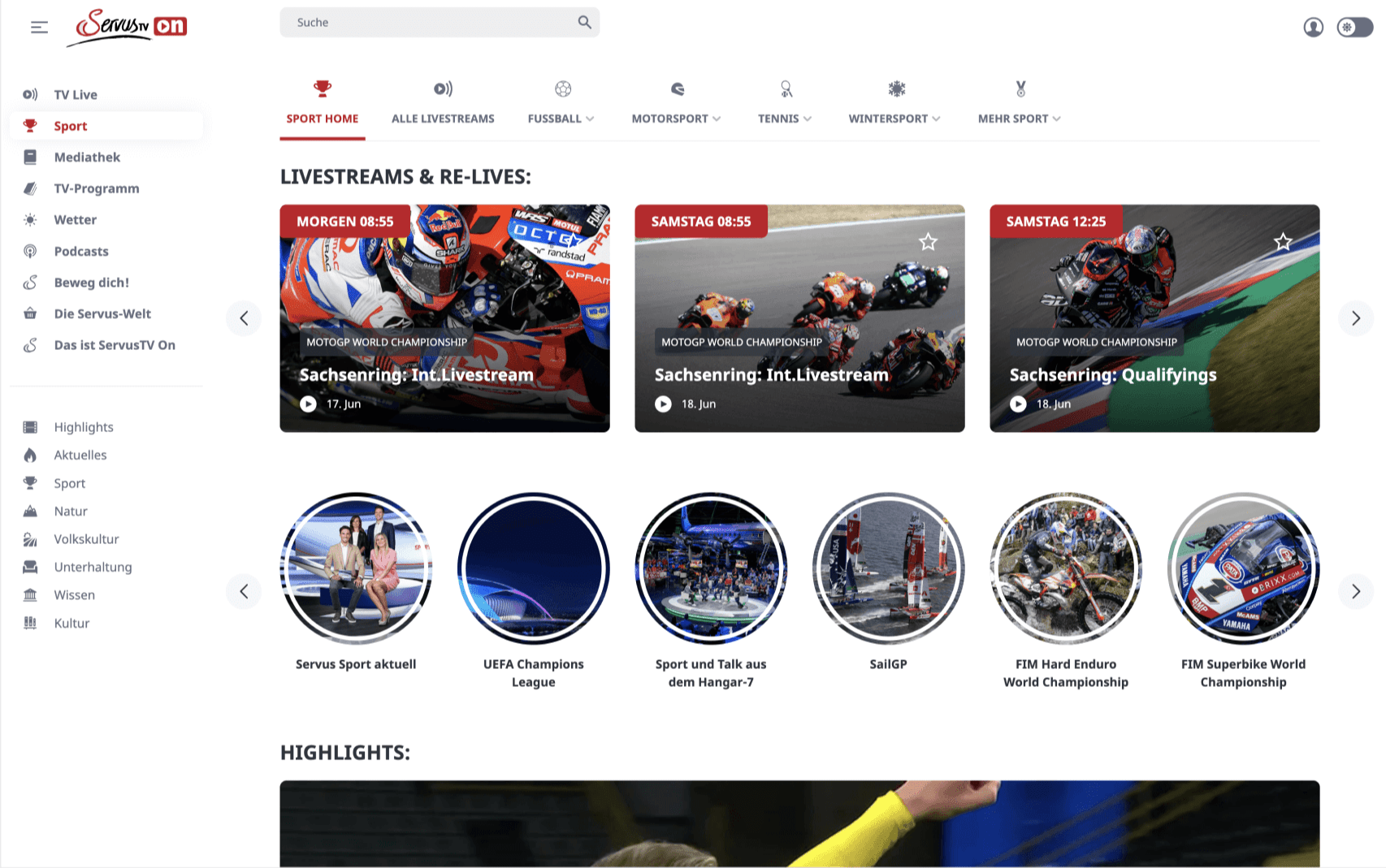 ServusTV sur un écran de PC.