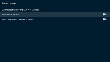 The ExpressVPN smart TV app's "Auto-connect" options: When Android starts up or When joining networks not listed as trusted.