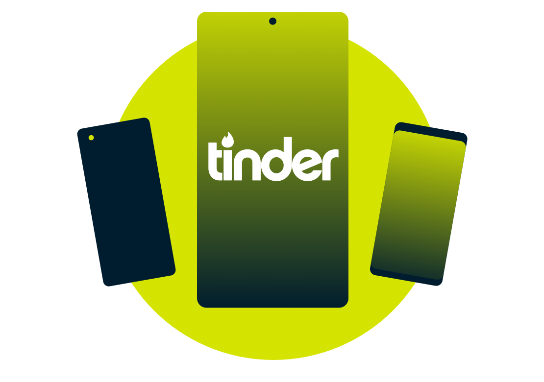 Dispositivos móveis com o logotipo Tinder.