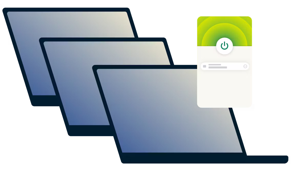 Kolme kannettavaa tietokonetta on yhdistetty VPN:ään samanaikaisesti.