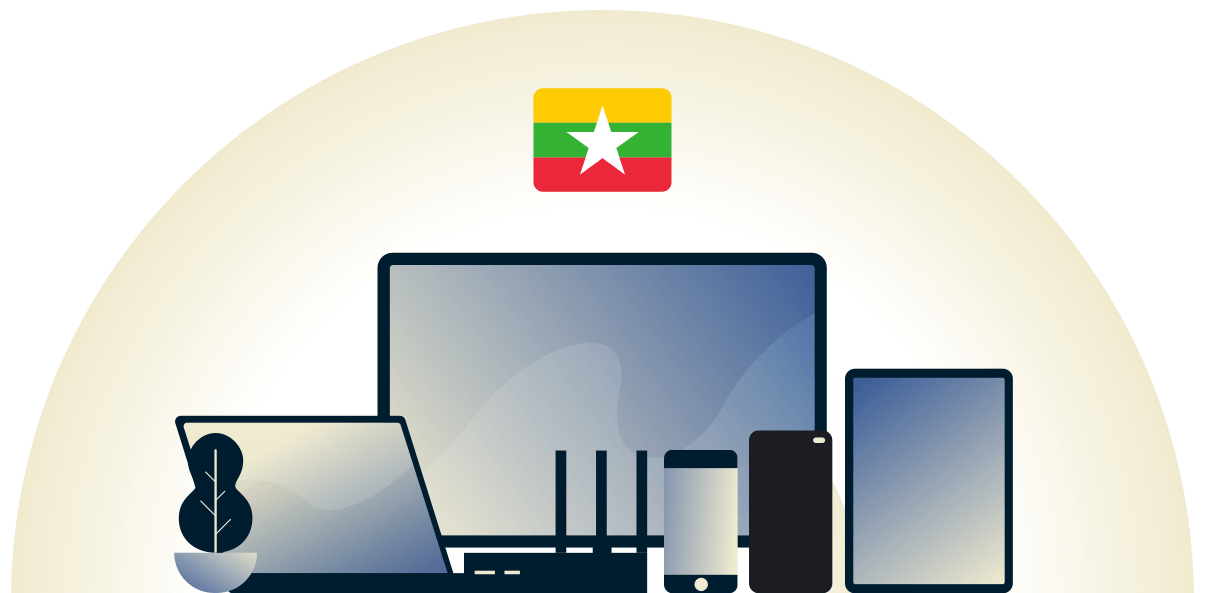 VPN Myanmar protegendo uma variedade de dispositivos.