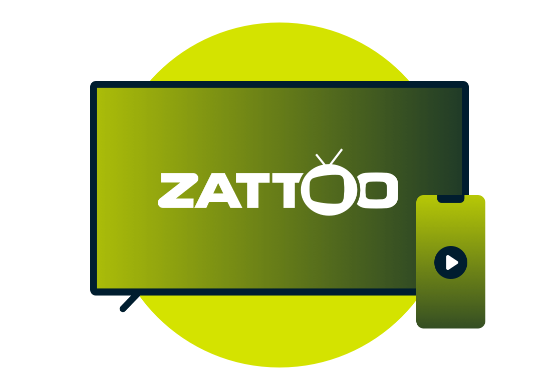 Laptop i telefon z logo Zattoo.