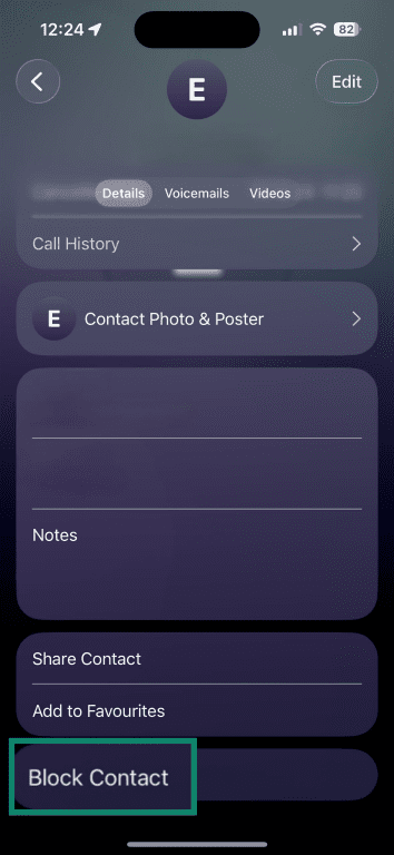 'Block Contact' option highlighted on a contact in FaceTime.
