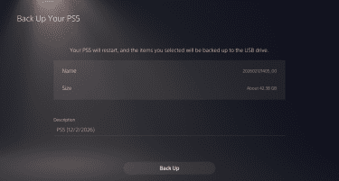 Back up PS5 to USB on PlayStation 5.