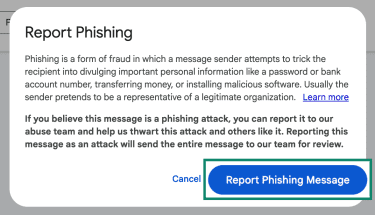 How to report a phishing email in Gmail.
