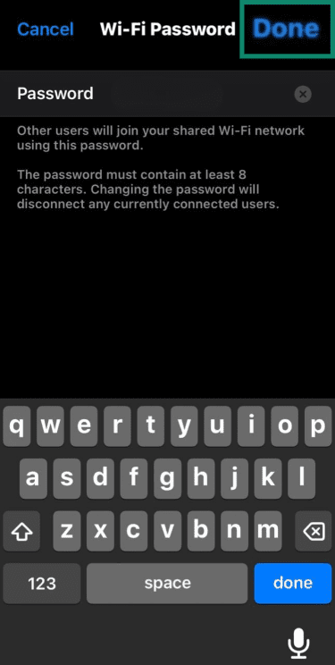 Input field for Wi-Fi password on iOS.