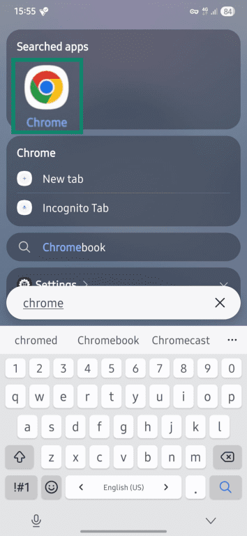 How to find Chrome app on Android.