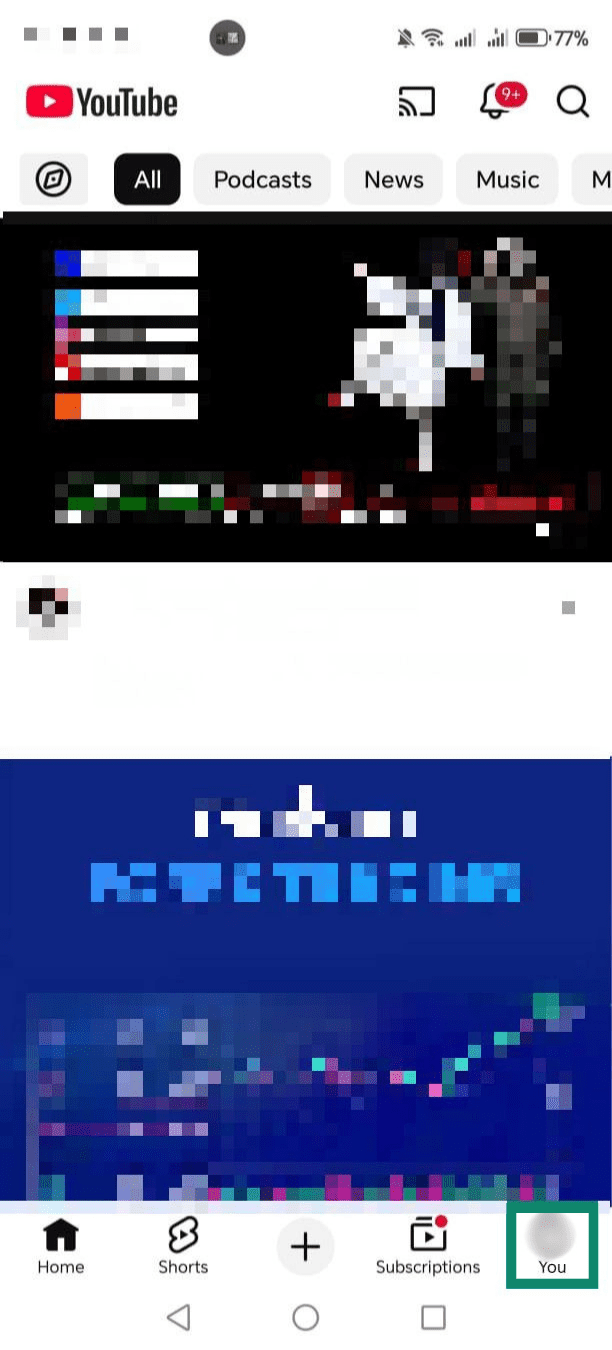 YouTube app open on Android phone with profile picture highlighted