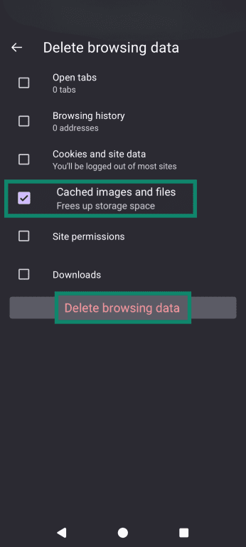 The Firefox cache clearing menu, highlighting both the choice to clear temporary cache and how to confirm the choice.