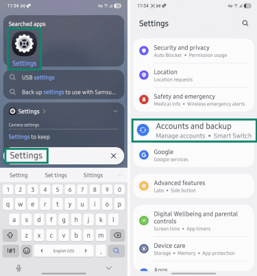 Android Accounts and backup menu.