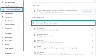 Deleting browsing data in Chrome.