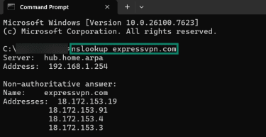 Using the nslookup command on Windows.