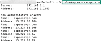 Entering nslookup's interactive mode.