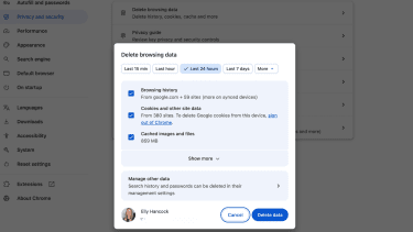 Google Chrome delete cookies and cached data.