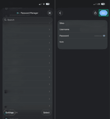 How to update a saved login credential through Chrome app's autofill settings on iOS.