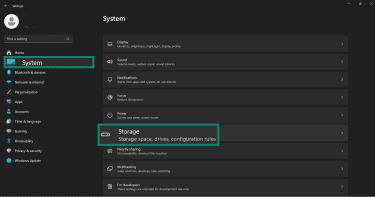 Storage settings on Windows.