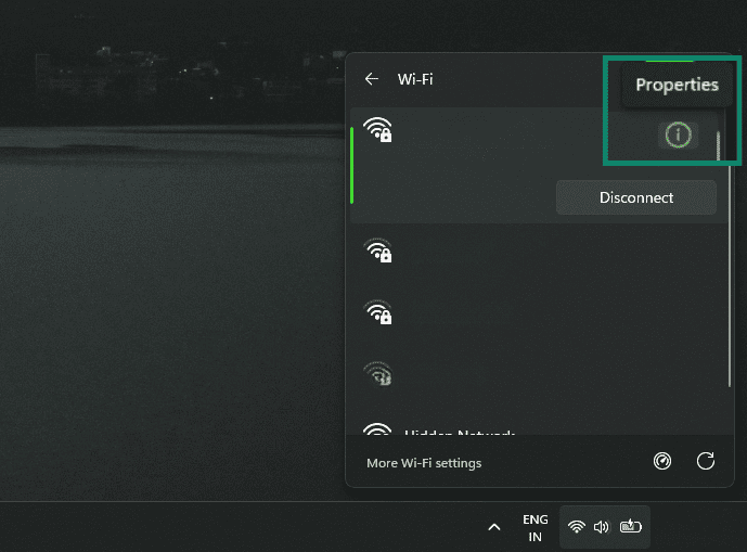 Info icon next to connected Wi-Fi network.