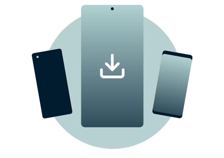 Faça o download do aplicativo ExpressVPN para Android. Dispositivos Android com um sinal de download.